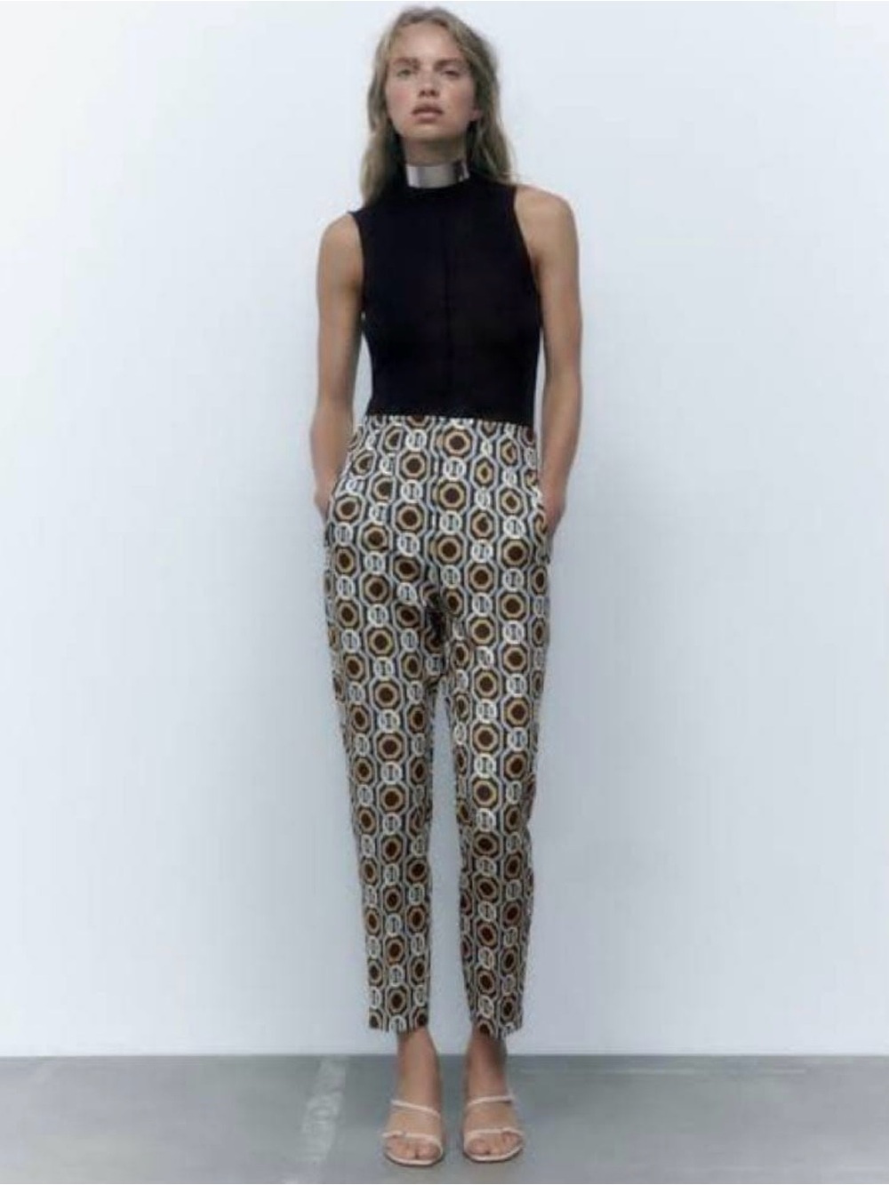 ZARA‎ Geometric Interlocking Chain Print High Rise Ankle Pants Size Small